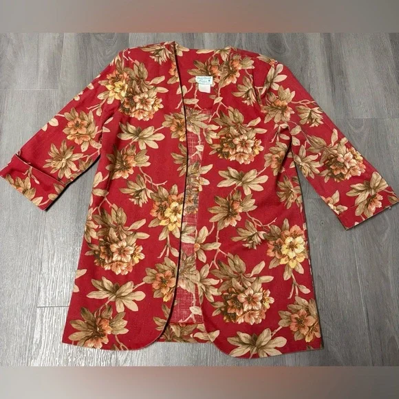 Lady Carol Petites Vintage Floral Boho Open Front Jacket 3/4 Sleeve Women’s - Picture 1 of 8